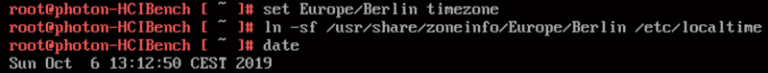 Setting timezone in photon os